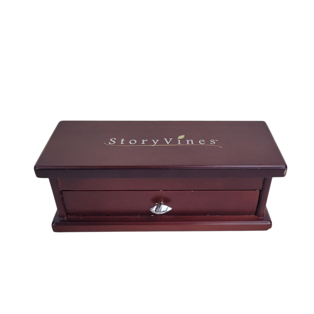 StoryVines Wooden Jewelry Box Mahogany Finish Mirror Drawer Organizer
